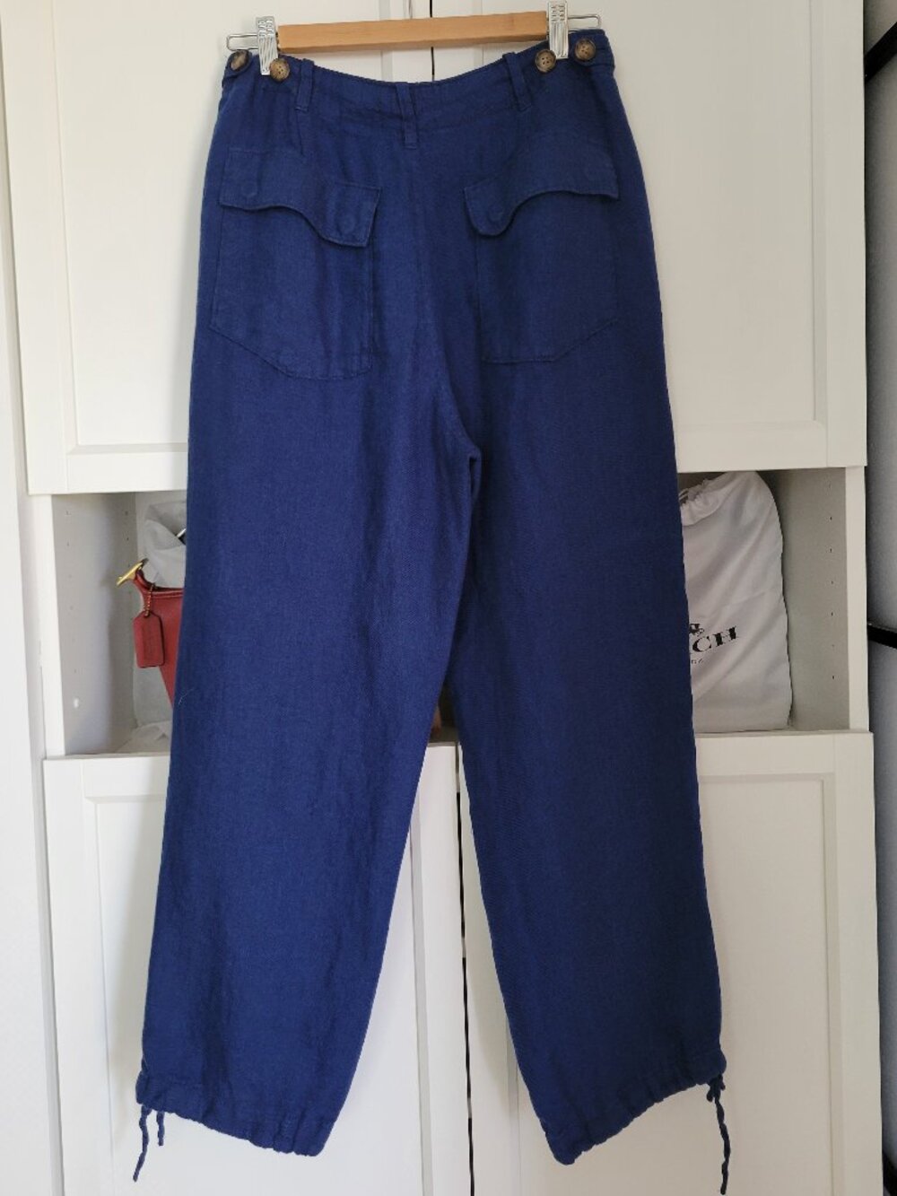 Y2K Vintage Polo Ralph Lauren Pants Blue Utility Pocket Workwear 100% Linen - Picture 4 of 13